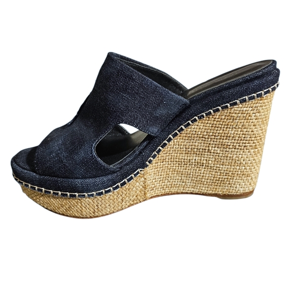 Stuart Weitzman Ponte Denim Wedge Slide Sandal in Navy Size 8.5 NWOB - Picture 5 of 9